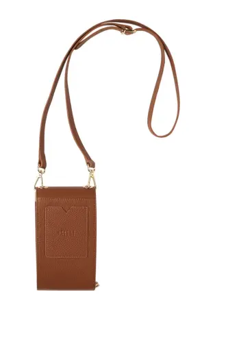 Kahve Hakiki Deri Çapraz Askılı Telefon Çantası Ve Kartlıklı Fermuarlı Kadın Çanta - Kahve - 5