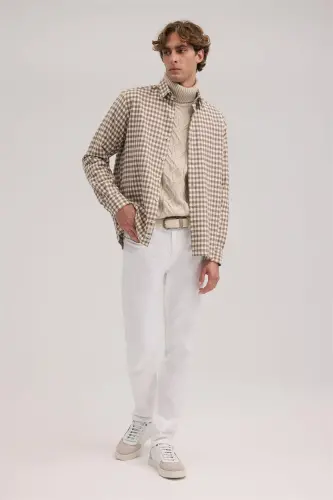 Kahve Classic Fit Kareli %100 Pamuk Gömlek - 2