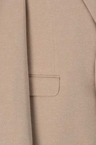 Kahve Köpüğü Dokulu İtalyan Stil Slim Fit Erkek Blazer Ceket - Kahverengi Karyağdı - 4