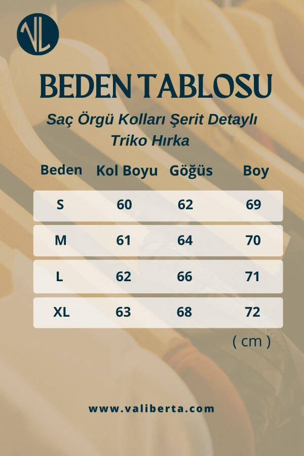 Kahve rengi, örgü kolları ve şerit detaylı triko hırka. - 6