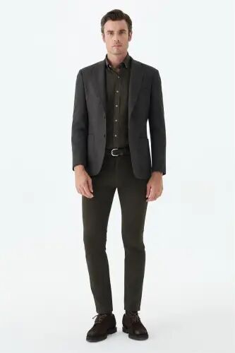Kahve Slim Fit Mono Yaka Desenli Ceket 
