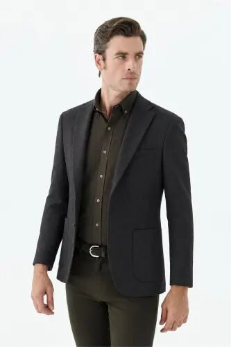 Kahve Slim Fit Mono Yaka Desenli Ceket - 4