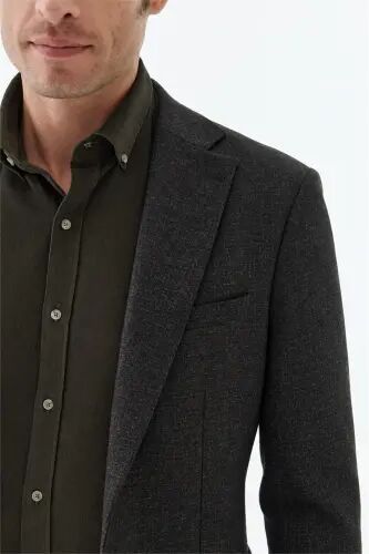 Kahve Slim Fit Mono Yaka Desenli Ceket - 5