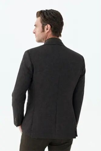 Kahve Slim Fit Mono Yaka Desenli Ceket - 6