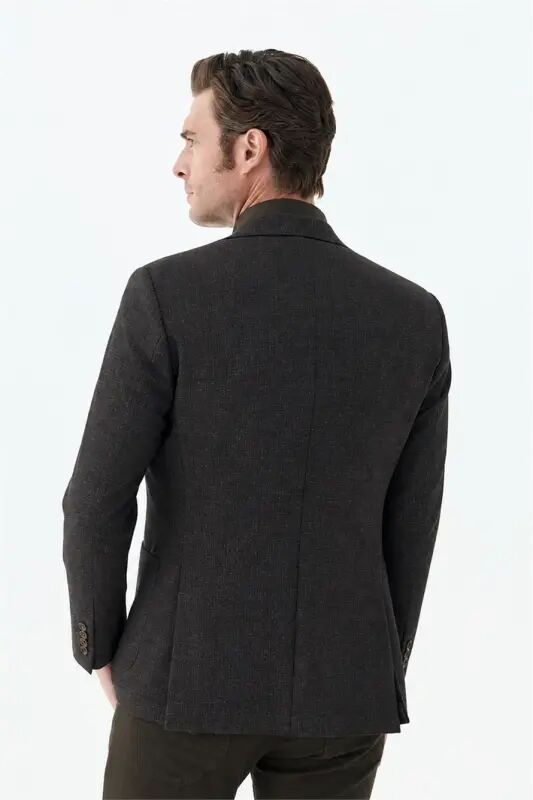 Kahve Slim Fit Mono Yaka Desenli Ceket - 6