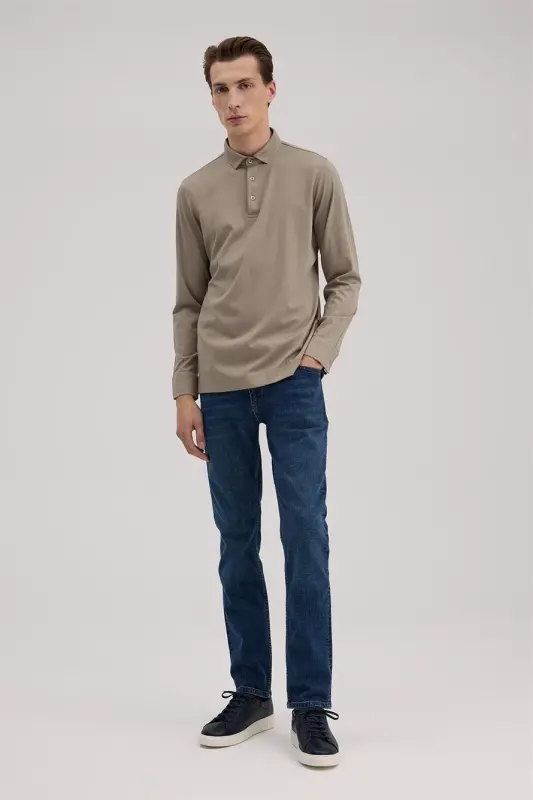 Kahve Slim Fit Polo Yaka Sweatshirt - 1