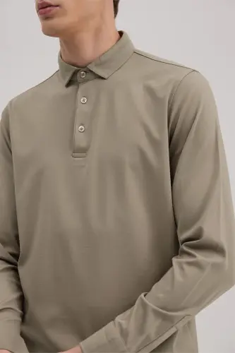 Kahve Slim Fit Polo Yaka Sweatshirt - 3