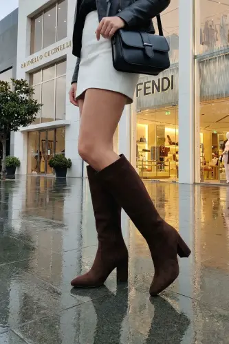 Kahve Süet Kadın Çizme 19956-Kahve - 1