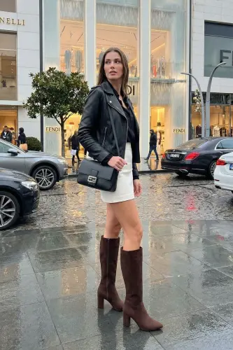 Kahve Süet Kadın Çizme 19956-Kahve - 5