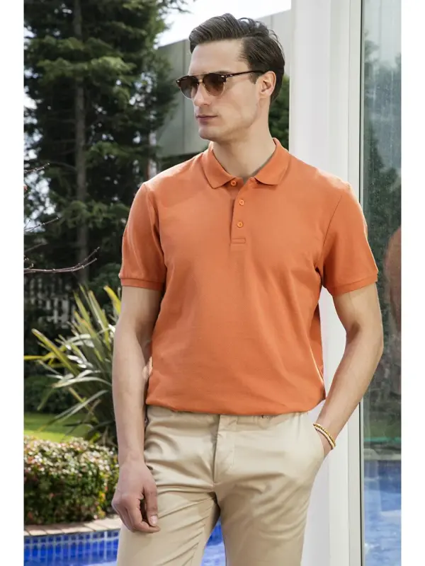 Kahverengi %100 Pamuk Düğmeli Regular Fit Polo Tişört 5902127-Kahverengi - LC WAIKIKI