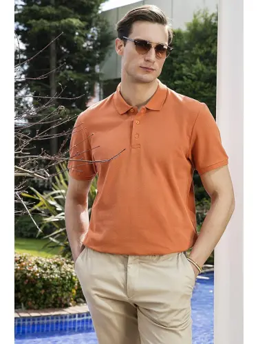 Kahverengi %100 Pamuk Düğmeli Regular Fit Polo Tişört 5902127-Kahverengi - LC WAIKIKI (1)