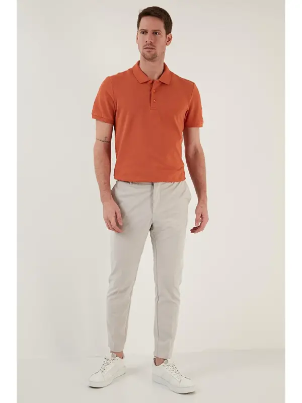 Kahverengi %100 Pamuk Düğmeli Regular Fit Polo Tişört 5902127-Kahverengi - 3