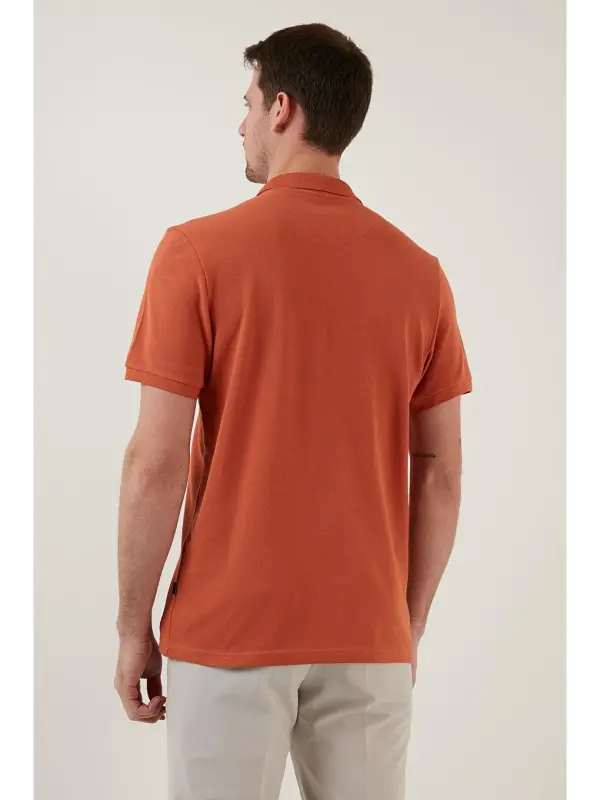 Kahverengi %100 Pamuk Düğmeli Regular Fit Polo Tişört 5902127-Kahverengi - 5