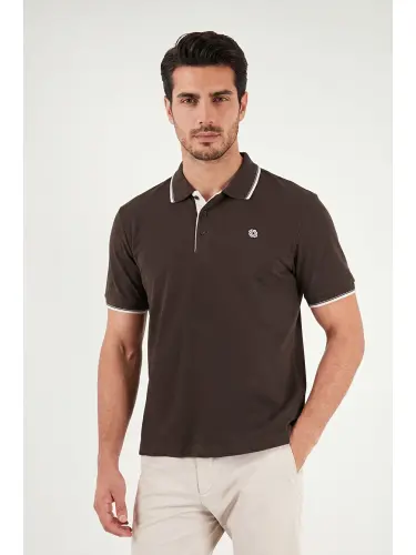 Kahverengi % 100 Pamuk Düğmeli Slim Fit Erkek Polo Yaka T Shirt 5902118-Kahverengi - 4