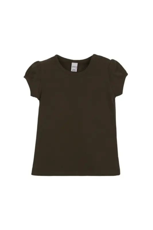 Kahverengi Basic Kız Bebek Çıtçıtlı Sıfır Yaka Karpuz Kol Tişört - Kahverengi - 2