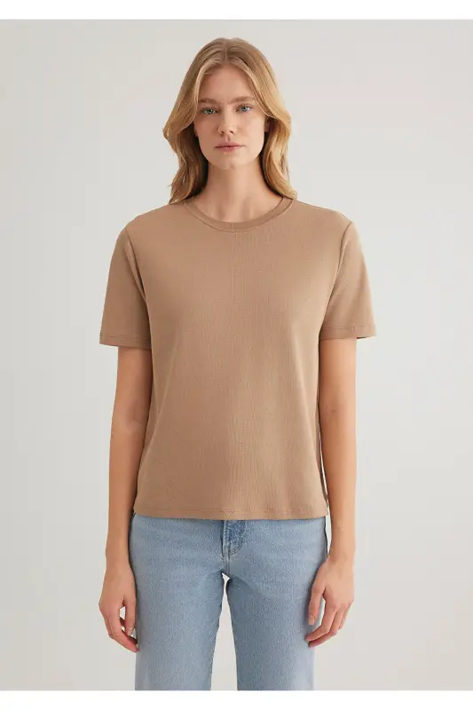 Kahverengi Basic Tişört Semi Slim Fit / Yarı Dar Kesim 1612916-83593 - Kahverengi-83593 - 3