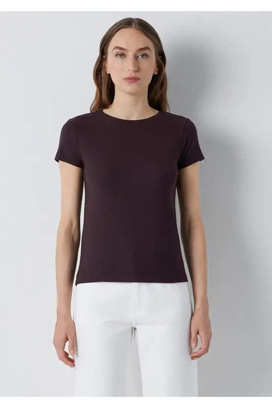 Kahverengi Basic Tişört Slim Fit / Dar Kesim 1612904-90704 - Kahverengi - 3