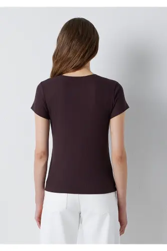 Kahverengi Basic Tişört Slim Fit / Dar Kesim 1612904-90704 - Kahverengi - 5