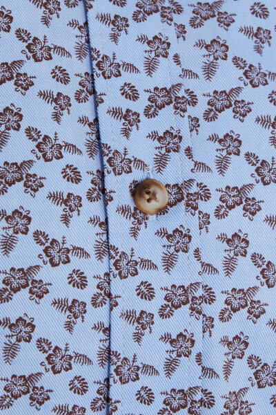 Kahverengi Comfort Fit Baskılı 100% Pamuk Düğmeli Yaka Uzun Kollu Casual Gömlek - KAHVERENGİ B. 1 - 3