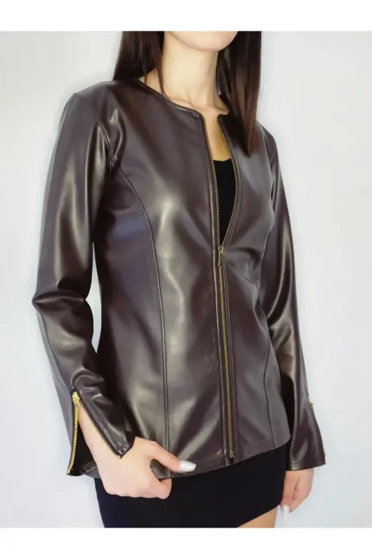 KAHVERENGİ DERİ CEKET-KAHVERENGİ - 3