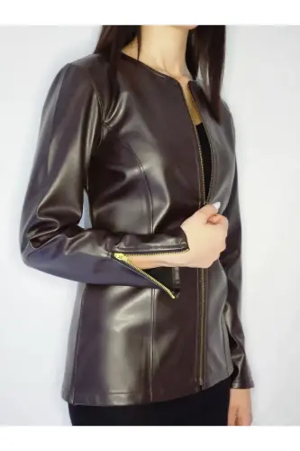 KAHVERENGİ DERİ CEKET-KAHVERENGİ - 4