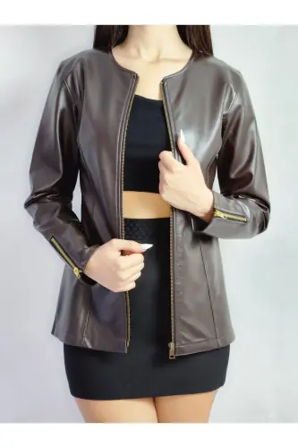 KAHVERENGİ DERİ CEKET-KAHVERENGİ 