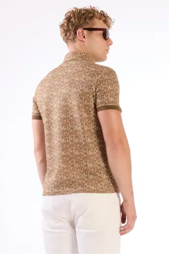 Kahverengi Erkek Ekstra Slim Fit Desenli Casual Polo Yaka T-shirt-KAHVE - 4