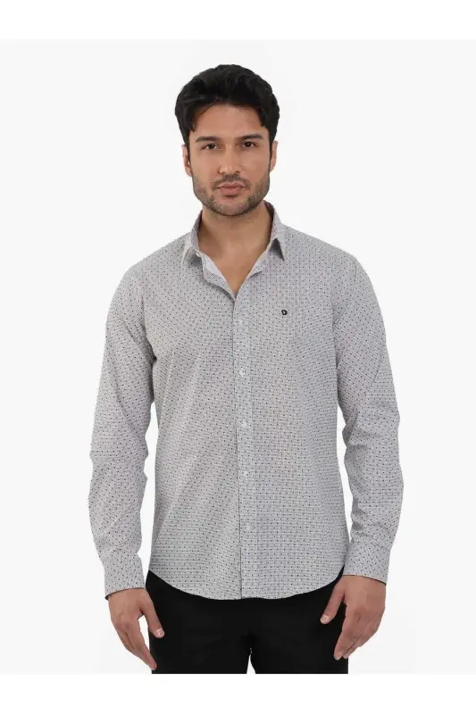 Kahverengi Erkek Slim Fit Pitikare Desenli Brent Yaka Uzun Kol Gömlek - 2