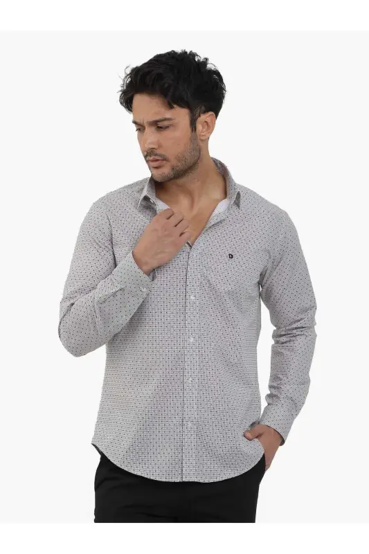 Kahverengi Erkek Slim Fit Pitikare Desenli Brent Yaka Uzun Kol Gömlek - 3