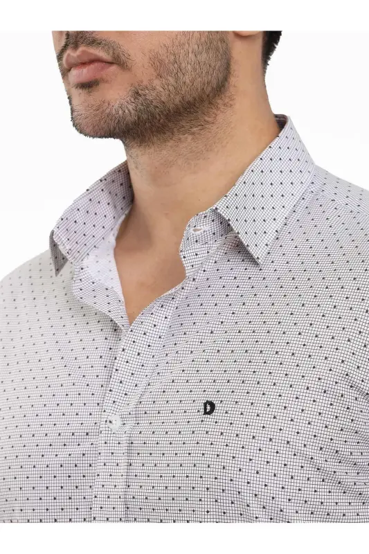 Kahverengi Erkek Slim Fit Pitikare Desenli Brent Yaka Uzun Kol Gömlek - 6