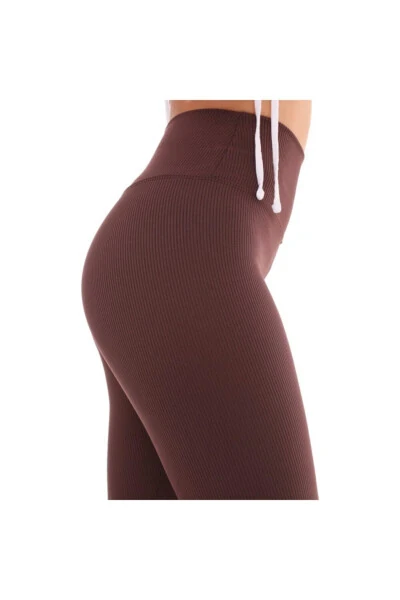 Kahverengi Fitilli Yüksek Bel Tayt - UG FASHION