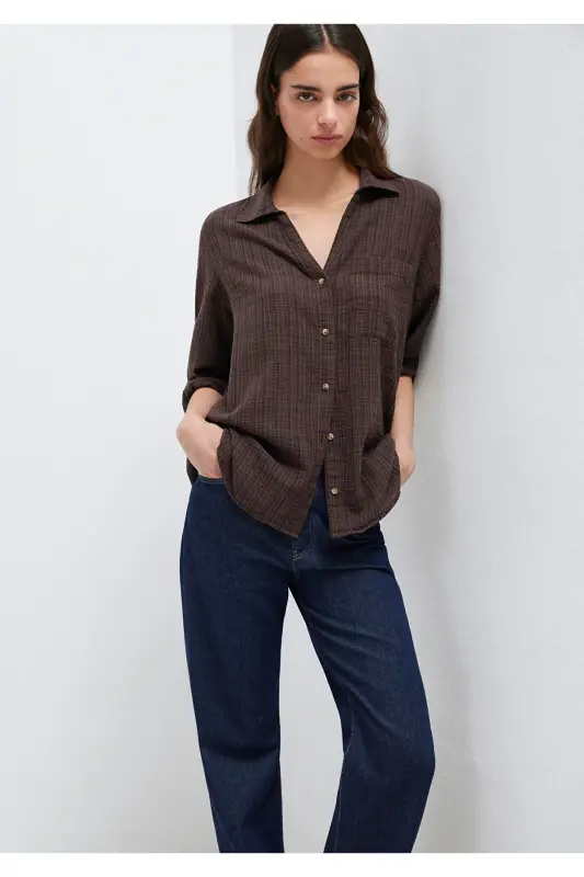 Kahverengi Gömlek Loose Fit / Bol Rahat Kesim 1211114-70236-Kahverengi - MAVI