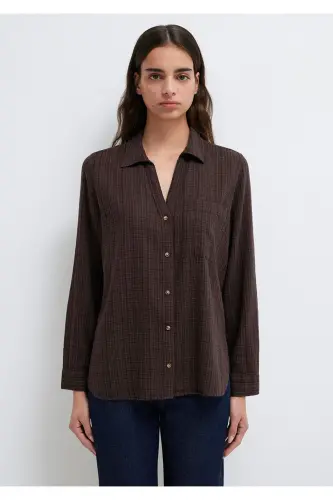 Kahverengi Gömlek Loose Fit / Bol Rahat Kesim 1211114-70236-Kahverengi - 3