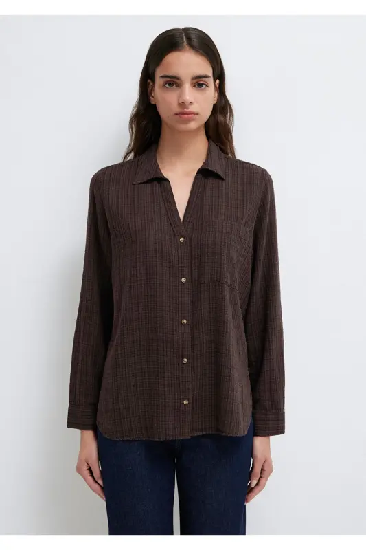 Kahverengi Gömlek Loose Fit / Bol Rahat Kesim 1211114-70236-Kahverengi - 3