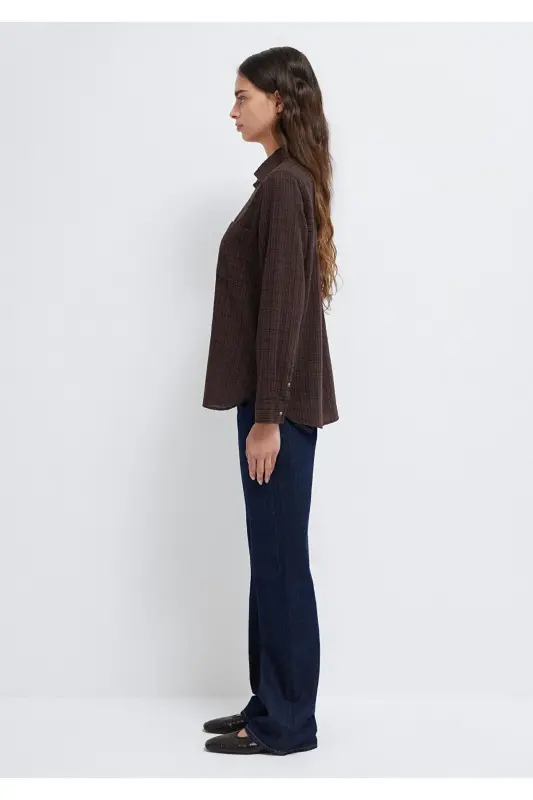 Kahverengi Gömlek Loose Fit / Bol Rahat Kesim 1211114-70236-Kahverengi - 4