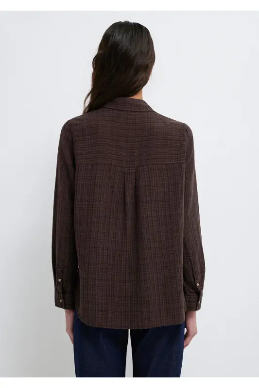 Kahverengi Gömlek Loose Fit / Bol Rahat Kesim 1211114-70236-Kahverengi - 5