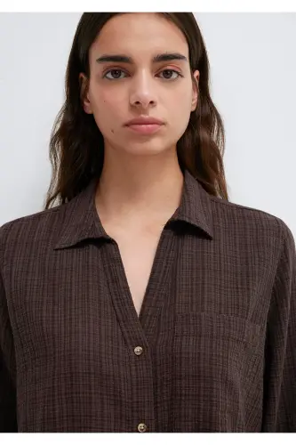 Kahverengi Gömlek Loose Fit / Bol Rahat Kesim 1211114-70236-Kahverengi - 6