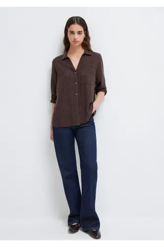 Kahverengi Gömlek Loose Fit / Bol Rahat Kesim 1211114-70236 - Kahverengi - 2