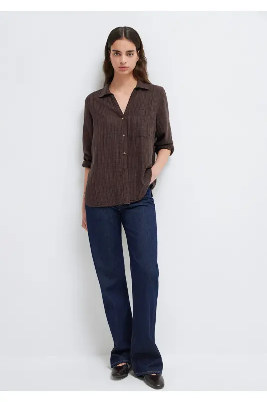 Kahverengi Gömlek Loose Fit / Bol Rahat Kesim 1211114-70236 - Kahverengi - 2