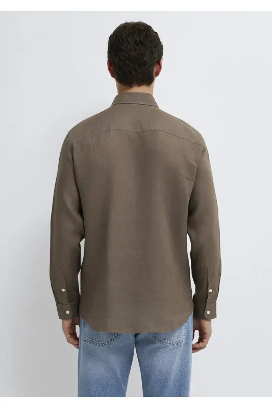 Kahverengi Keten Gömlek Slim Fit / Dar Kesim 0211466-83866 - Kahverengi-83866 - 5