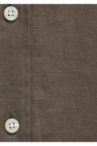 Kahverengi Keten Gömlek Slim Fit / Dar Kesim 0211466-83866 - Kahverengi-83866 - 7