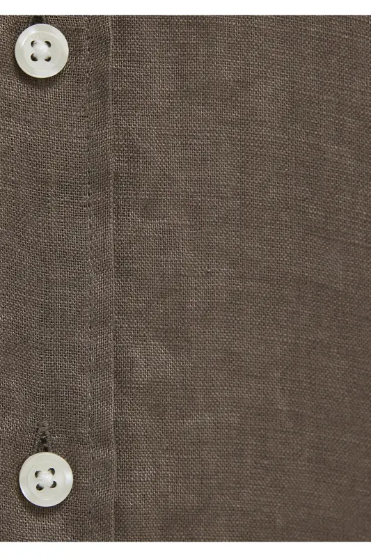 Kahverengi Keten Gömlek Slim Fit / Dar Kesim 0211466-83866 - Kahverengi-83866 - 7