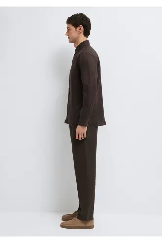 Kahverengi Keten Gömlek Slim Fit / Dar Kesim 0211466-83866-Kahverengi - 5