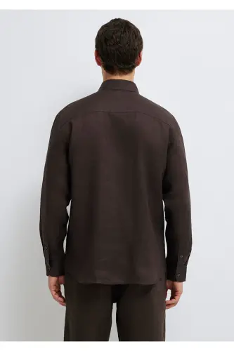 Kahverengi Keten Gömlek Slim Fit / Dar Kesim 0211466-83866-Kahverengi - 6