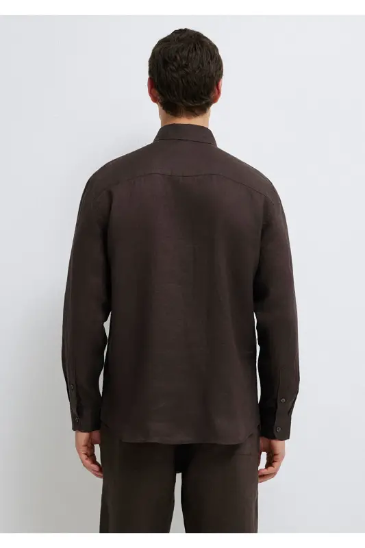 Kahverengi Keten Gömlek Slim Fit / Dar Kesim 0211466-83866-Kahverengi - 6