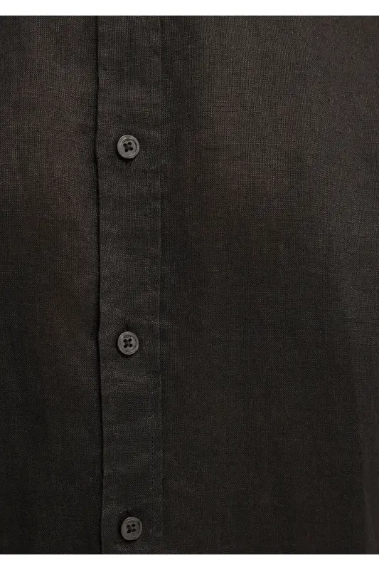 Kahverengi Keten Gömlek Slim Fit / Dar Kesim 0211466-83866-Kahverengi - 8