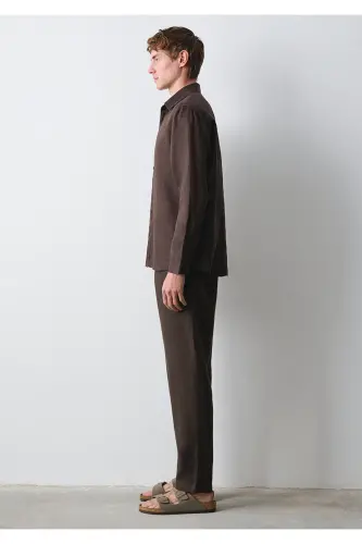 Kahverengi Keten Gömlek Slim Fit / Dar Kesim 0211466-83866 - Kahverengi - 6