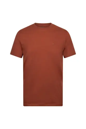 Kahverengi Regular Fit Bisiklet Yaka Pamuklu Basic Tişört-Kahverengi 