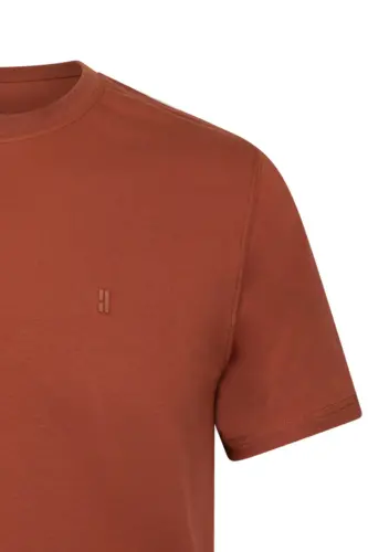 Kahverengi Regular Fit Bisiklet Yaka Pamuklu Basic Tişört-Kahverengi - 3