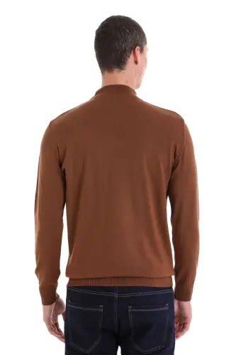 Kahverengi Regular Fit Düz Yarım Balıkçı Yaka Yünlü Triko Kazak-Tütün - 6